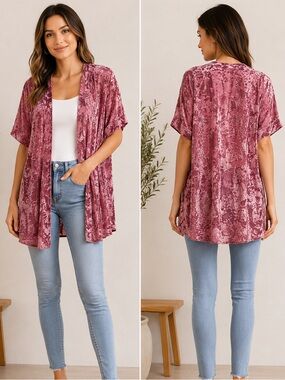 Arizona Jean Company Velvet Kimono Cardigan - Rose Pink S‎